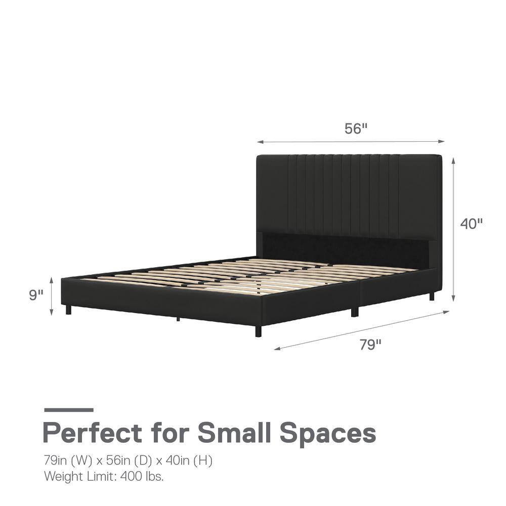 Full Black Faux Leather Upholstered Platform Bed with Tufted Headboard