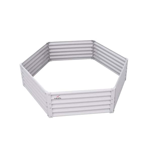 70 x 60 x 18.00 in. Hexagon Antique White Metal Raised Garden Bed, Outdoor Garden Raised Planter Box
