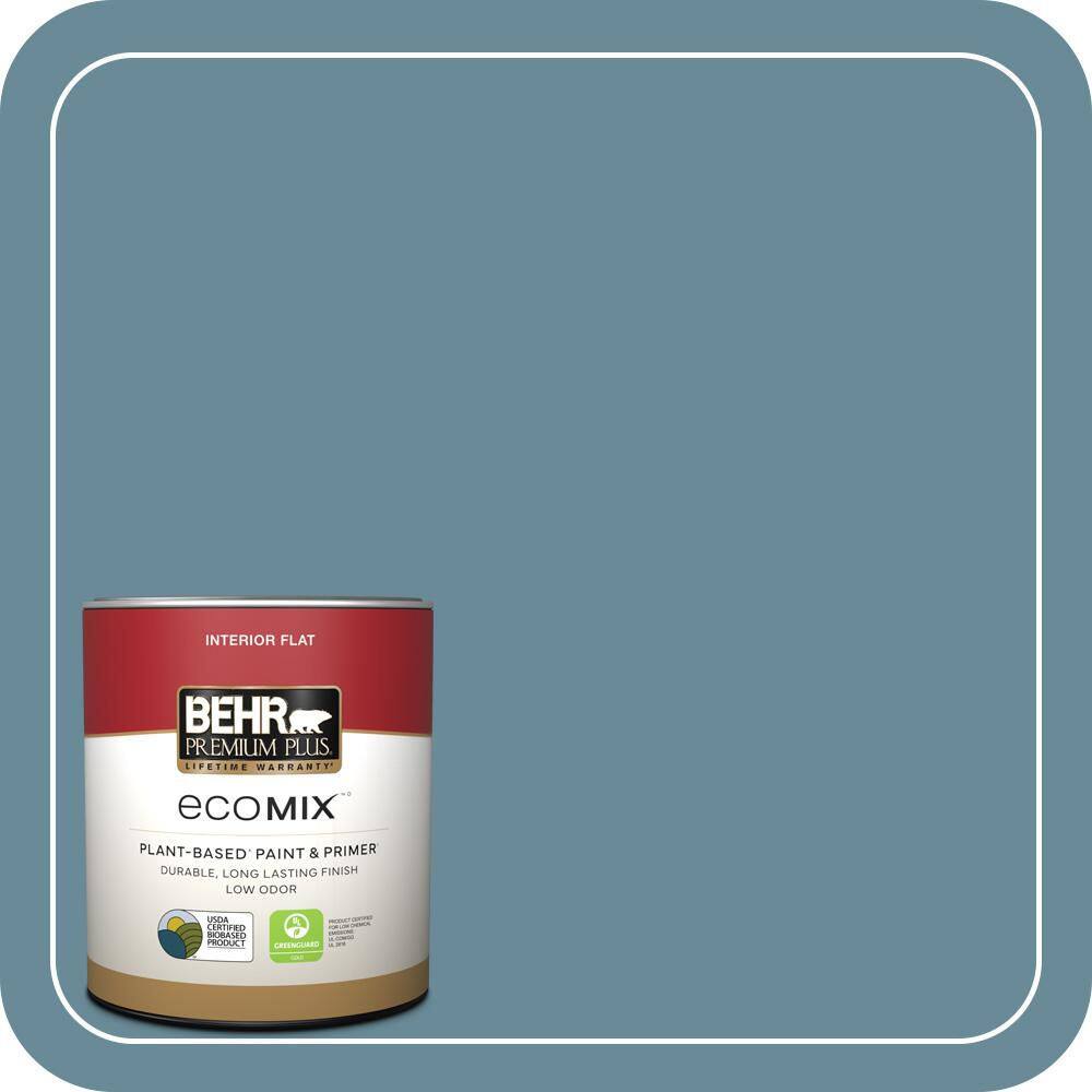 BEHR PREMIUM PLUS 1 qt. #BIC-22 Relaxed Blue Flat EcoMix Plant-Based ...