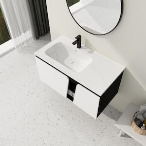 40 in. W x 20 in. D x 20 in. H Single Sink Floating Bath Vanity in Black with White Ceramic Sink