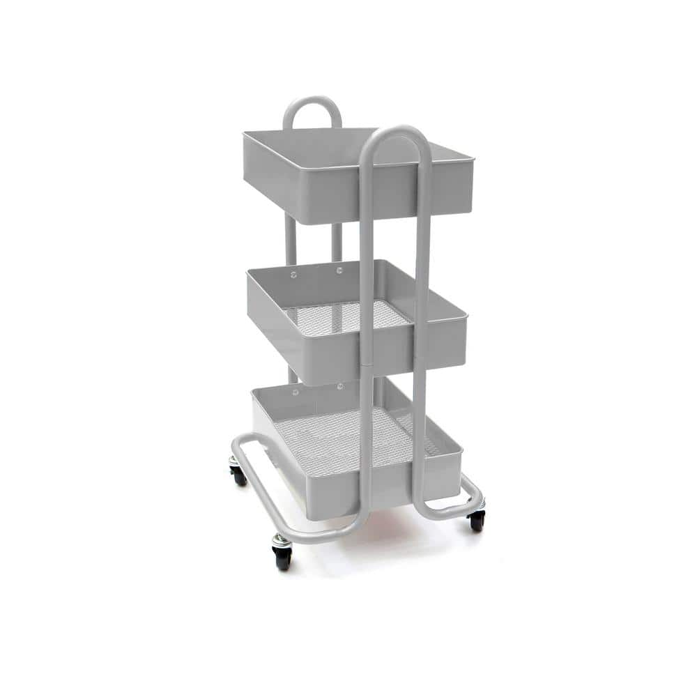 Mind Reader 28 In X 17 50 In X 11 50 In 3 Tier Metal Mobile Utility Cart In Silver Metcart3t Sil The Home Depot