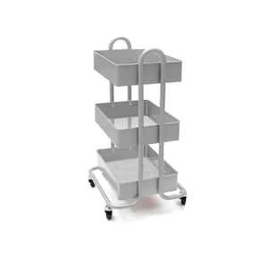 28 in. x 17.50 in. x 11.50 in. 3-Tier Metal Mobile Utility Cart in Silver