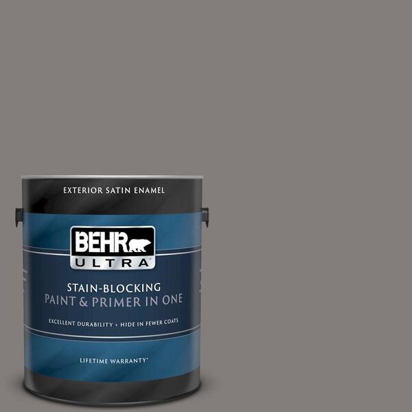 BEHR ULTRA 1 gal. #UL260-3 Suede Gray Satin Enamel Exterior Paint and Primer in One