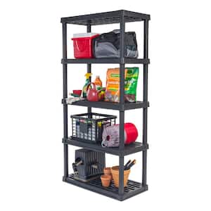 Plastic Rack Shelf with 5 Large Shelves, Black