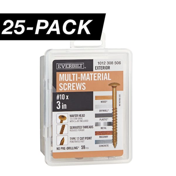 25-Pack #10 x 3 in. Brown 6-Lobe Star Drive Exterior Wafer Head Multi-Material Screw (25 lbs. / 1,475-Piece)
