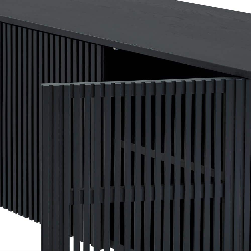 Pasadena Black Oak Wood 66" 4-Door Buffet Cabinet
