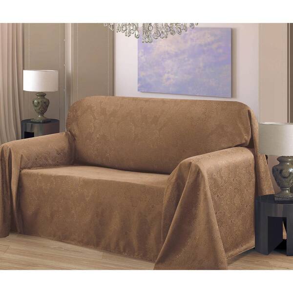 Creative Home Ideas Medallion Jacquard 70 x 90 in. Arm Chair Slip Cover, Mocha