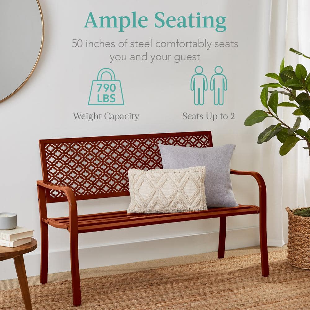 Rust Steel 2-Person Outdoor Bench with Geometric Backrest
