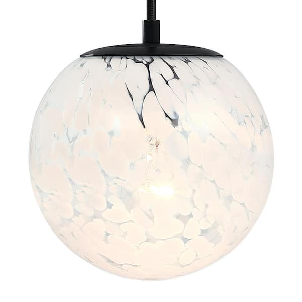 Designers Fountain - Circo 7 in. 1-Light Matte Black Transitional Entryway Semi-Flush Mount with White Art Glass Shade