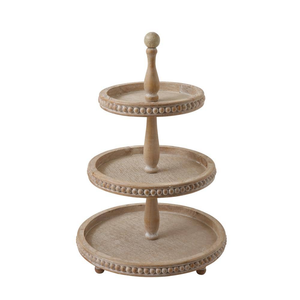 Whitewashed Woodland Round 3-Tier Decorative Tray