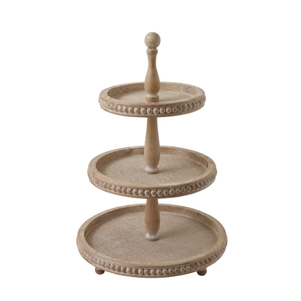 Storied Home Bungalow Lane Brown Wooden 3-Tier Round Decorative Tray