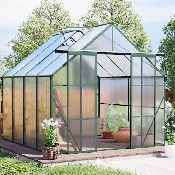 94.5 in. W x 97 in. D x 89 in. H Double Door Polycarbonate Greenhouse Walk-in Greenhouses for Outdoor Backyard Green
