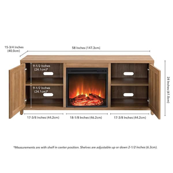 Golden oak tv stand shop with fireplace