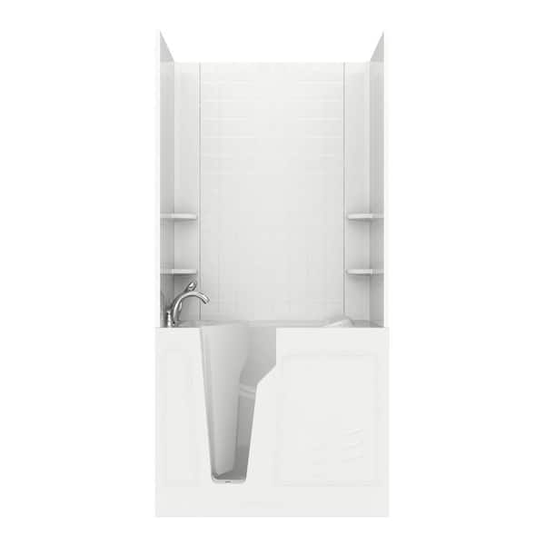 Rampart 3.9 ft. Walk-in Whirlpool Bathtub with 4 in. Tile Easy Up Adhesive Wall Surround in White