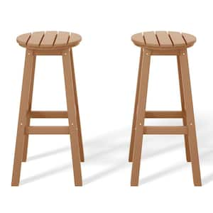 Laguna 29 in. HDPE Plastic All Weather Backless Round Seat Bar Height Outdoor Bar Stool in Teak (Set of 2)