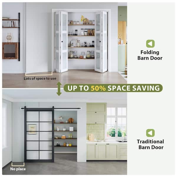 48 in. x 80 in. (Double 24 in. Bifold Doors) 3-Lite Frosted Glass White Solid MDF Bi-Fold Door with Hardware Kit