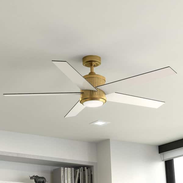 KICHLER Brahm 56 in. Indoor Natural Brass Downrod Mount Ceiling Fan with Integrated LED with Remote Control Included