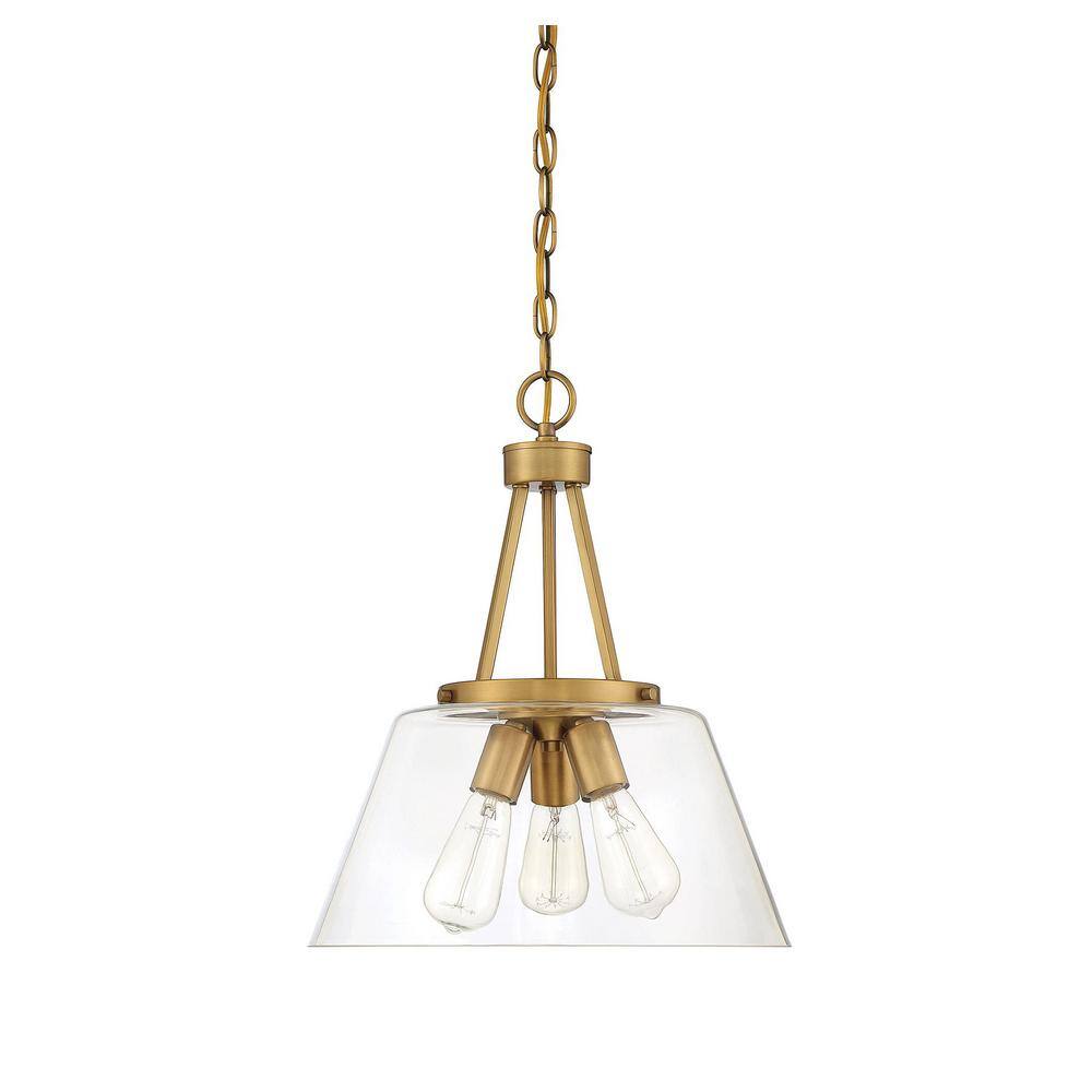 Calhoun Warm Brass 3-Light Clear Glass Pendant