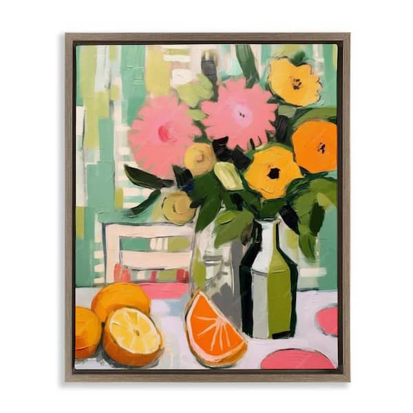 Stupell Industries Citrus Slices & Bouquet by LSR Design Studio Brown Floater Frame Food Graphic Art Print 31 in. x 25 in.