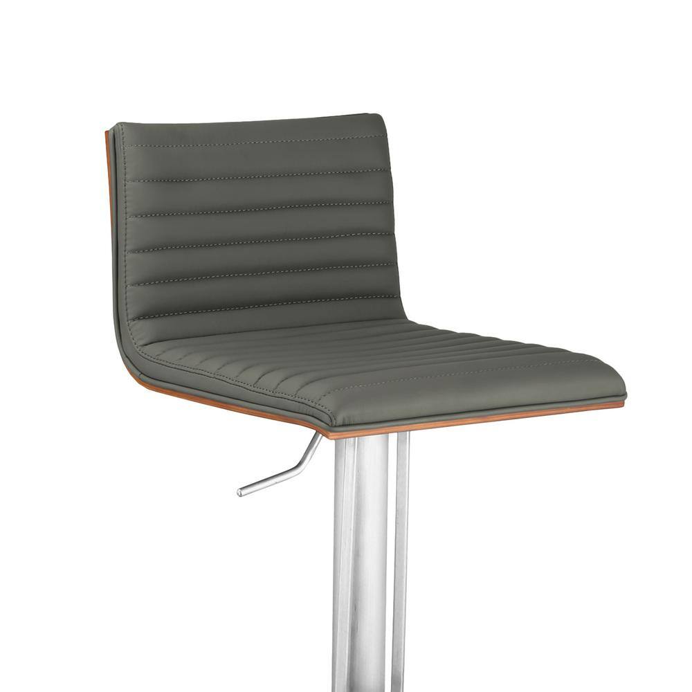 Contemporary 32" Gray Faux Leather & Walnut Swivel Bar Stool
