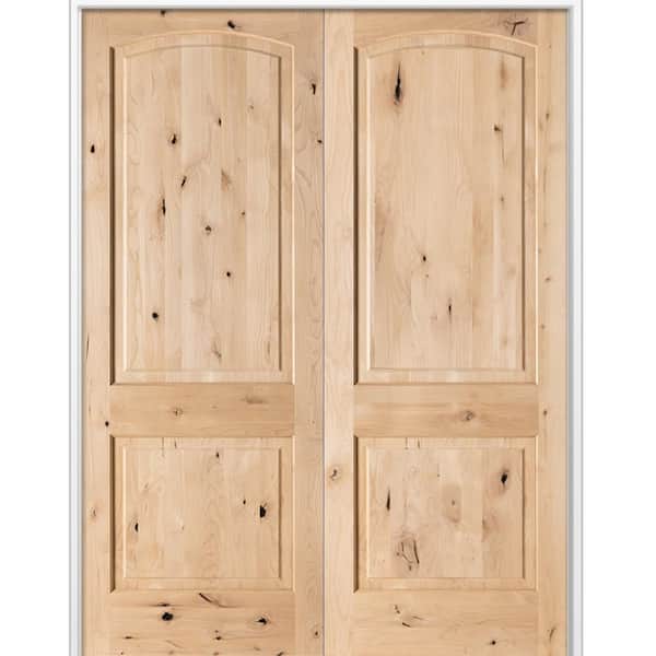 60 in. x 96 in. Rustic 2-Panel Arch Top Universal Unfinished Knotty Alder Wood Double Prehung Interior Door