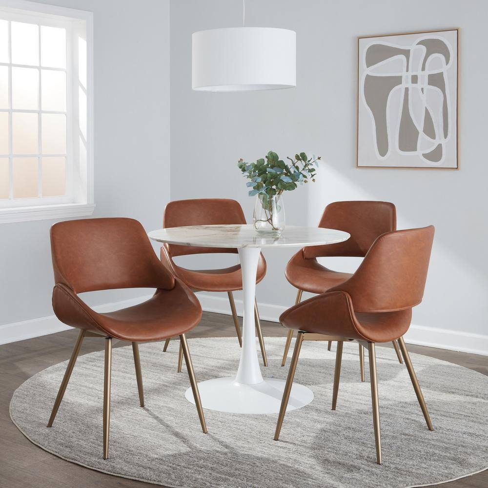 Camel Faux Leather Upholstered Dining Chairs with Metal Legs