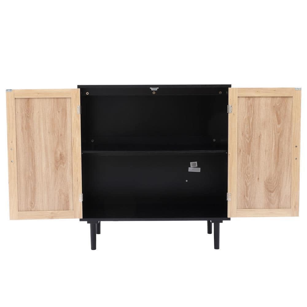 Black and Brown Wood 2-Door Freestanding Storage Cabinet
