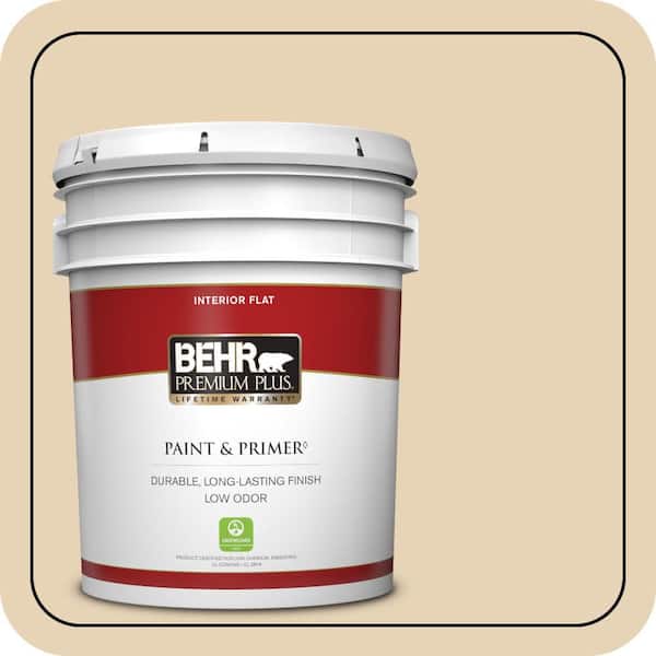 BEHR PREMIUM PLUS 5 gal. #PPU7-18 Sand Pearl Flat Low Odor Interior Paint & Primer