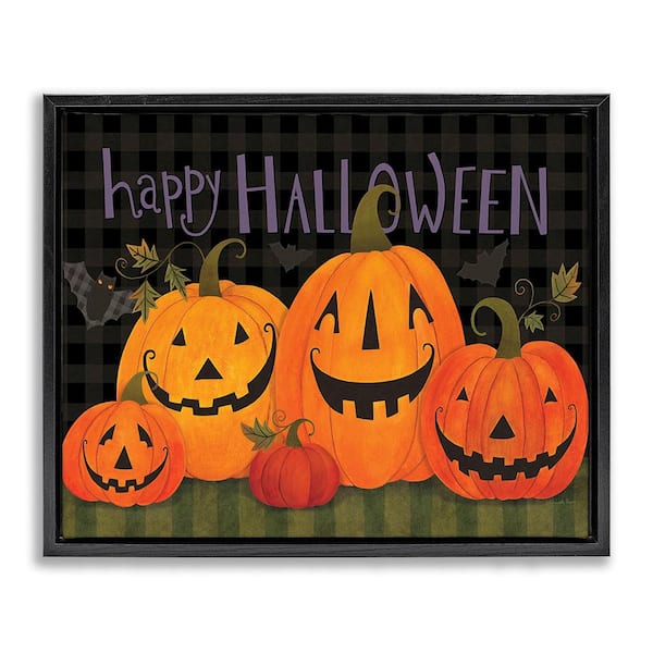 Stupell Industries Halloween Smiling by Bernadette Deming 1-Piece Floater Frame Graphic Print Typography Art Print 31 in. x 25 in.