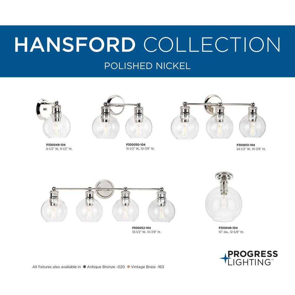 Hansford Polished Nickel 3-Light Bath Vanity Fixture with Clear Glass Shades