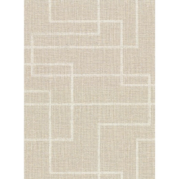 Warner Clarendon Wheat Geometric Faux Grasscloth Wheat Wallpaper Sample