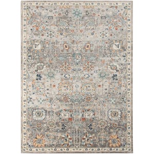 Bohemian 8 ft. X 10 ft. Gray Border, Floral, Oriental Area Rug