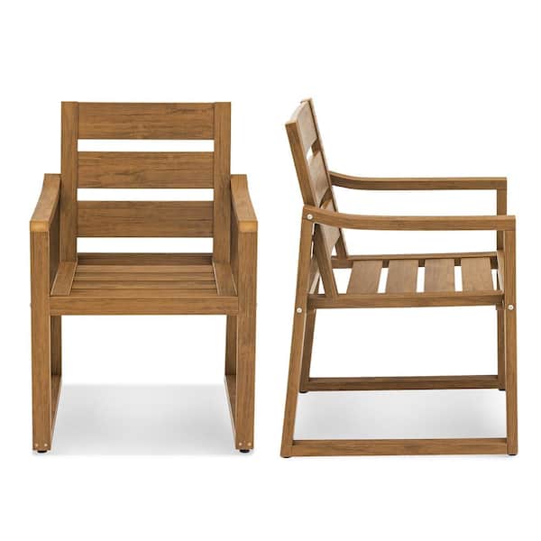 Stationary Stackable Square-Leg Plastic Wood All-Weather Outdoor Patio Dining Chairs in Black(set of 4)