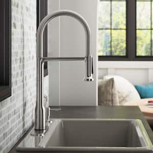 Setra Single-Handle Semi-Professional Kitchen Sink Faucet with Soap Dispenser in Vibrant Stainless