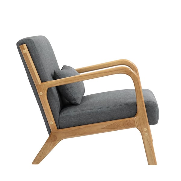 Uixe Modern Gray Linen Wood Frame Upholstered Accent Arm Uixe Modern Gray Linen Wood Frame Upholstered Accent Arm