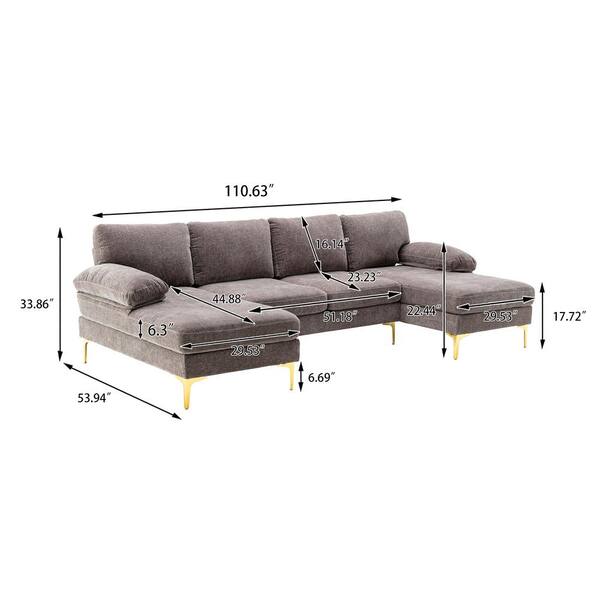 GODEER 100 in. W 3-piece Fabric Big Sectional Sofa Couch L Shape