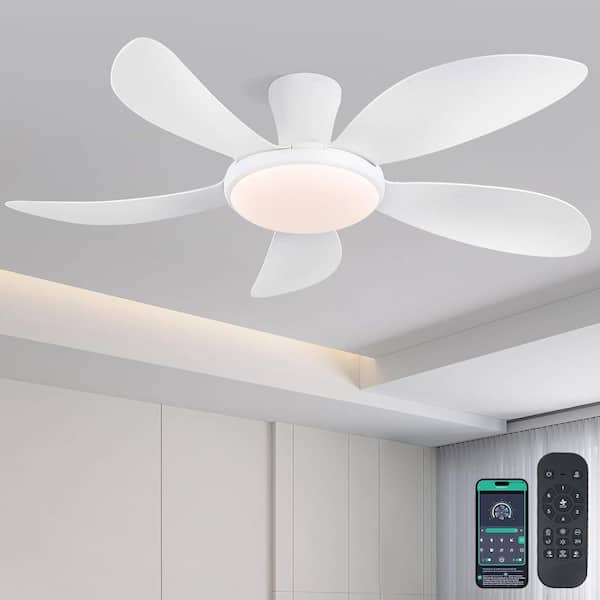 48 in. Indoor/Outdoor Modern White Ceiling Fan with Dimmable 3 Color LED Light and Remote/APP Control