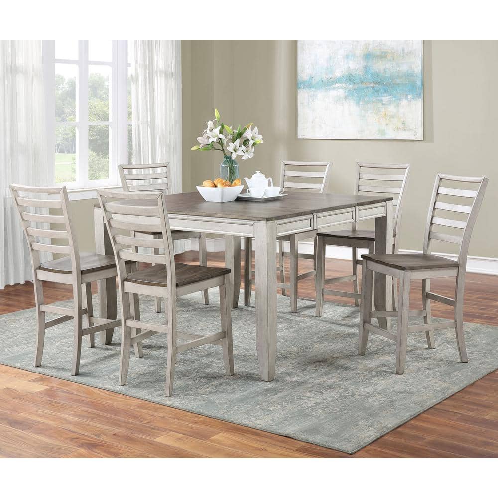 Smoky Alabaster and Honey Finish Counter Height Dining Set with 6 Chairs