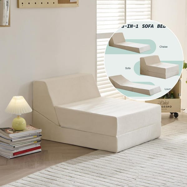 6 in.Twin Medium Folding Memory Foam Beige Sofa Mattress, Living Room Bedroom Convenience Boxed Set