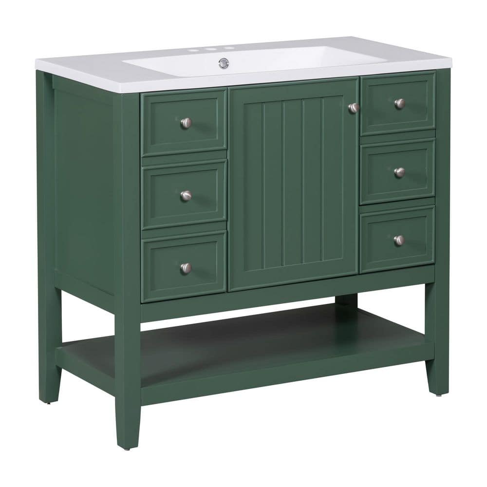 36 in. W x 18 in. D x 34.1 in. H Single Sink Freestanding Green Bath Vanity with White Ceramic Top price history on PriceWatchPro