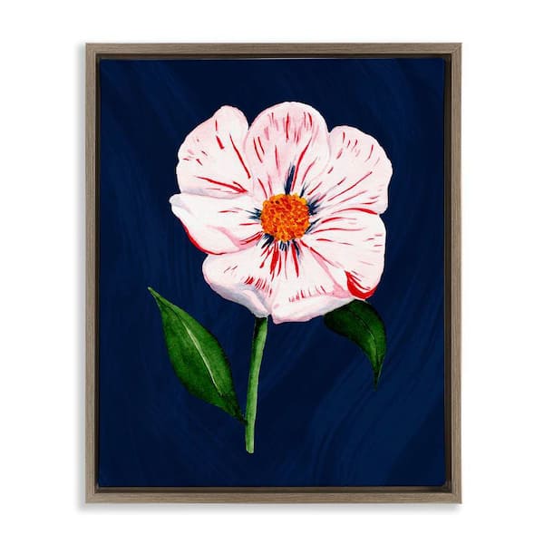 Stupell Industries Single Cherry Blossom Bloom by Michelle Ingari Designs Brown Floater Frame Nature Graphic Art Print 21 in. x 17 in.