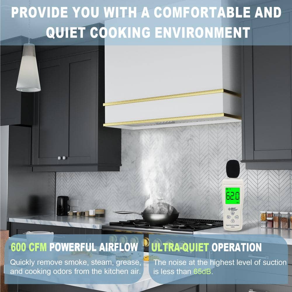 36" Black Stainless Steel Wall Mounted Range Hood with Charcoal Filter