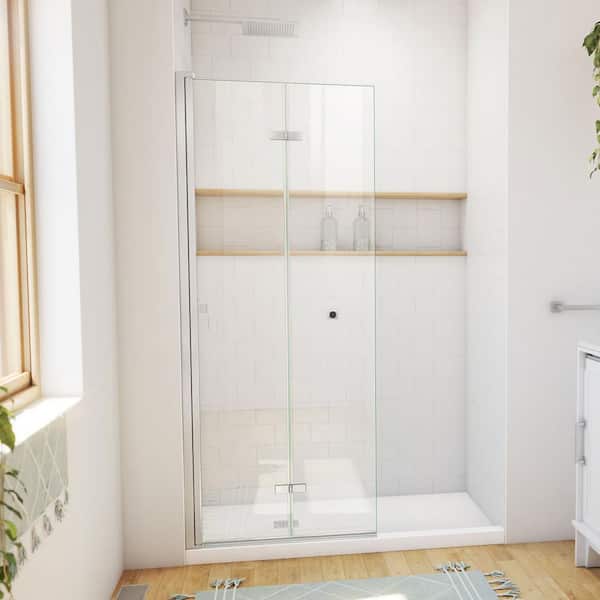 Aqua-Q Fold 29-1/2 in. W x 72 in. H Bi Fold Frameless Shower Door in Brushed Nickel with Clear Glass
