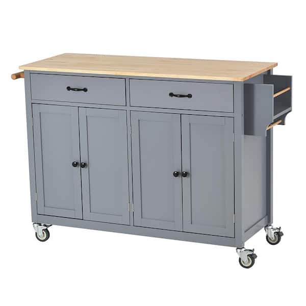 Hooseng Dilana Dusty Blue Kitchen Cart with Butcher Block Top and ...