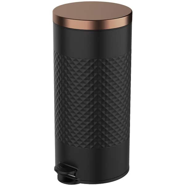 Innovaze 8 Gal. Black Metal Round Shape Step-on Kitchen Trash Can with Diamond Body Design