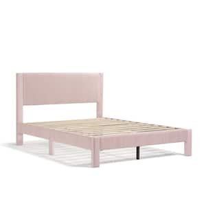 Roco Pink Wood Upholstered Velvet Frame Queen Platform Bed With Slat Kit