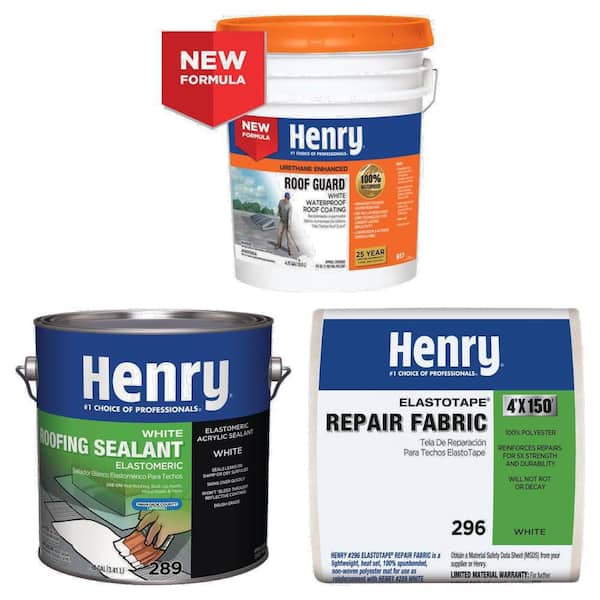 Roof Guard White Coating 4.75 gal, Sealant 0.90 gal, ElastoTape 4 in. x 150 ft.
