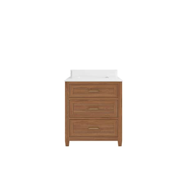 Willow Collections Santa Monica 30 in. W x 22 in. D x 36 in. H Single Sink Bath Vanity Center in Dark Natural with 1.5" White Quartz Top