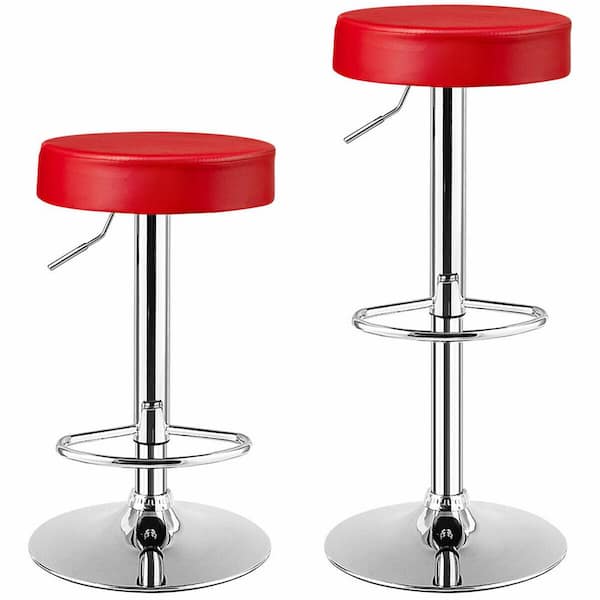 Gymax 34 in. Adjustable Swivel Bar Stool PU Leather Kitchen Counter Bar Chairs Red (2-Pieces)