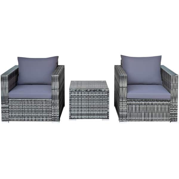 ANGELES HOME 3-Piece PE Wicker Outdoor Sofa Set Patio Conversation Set with Gray Cushions
